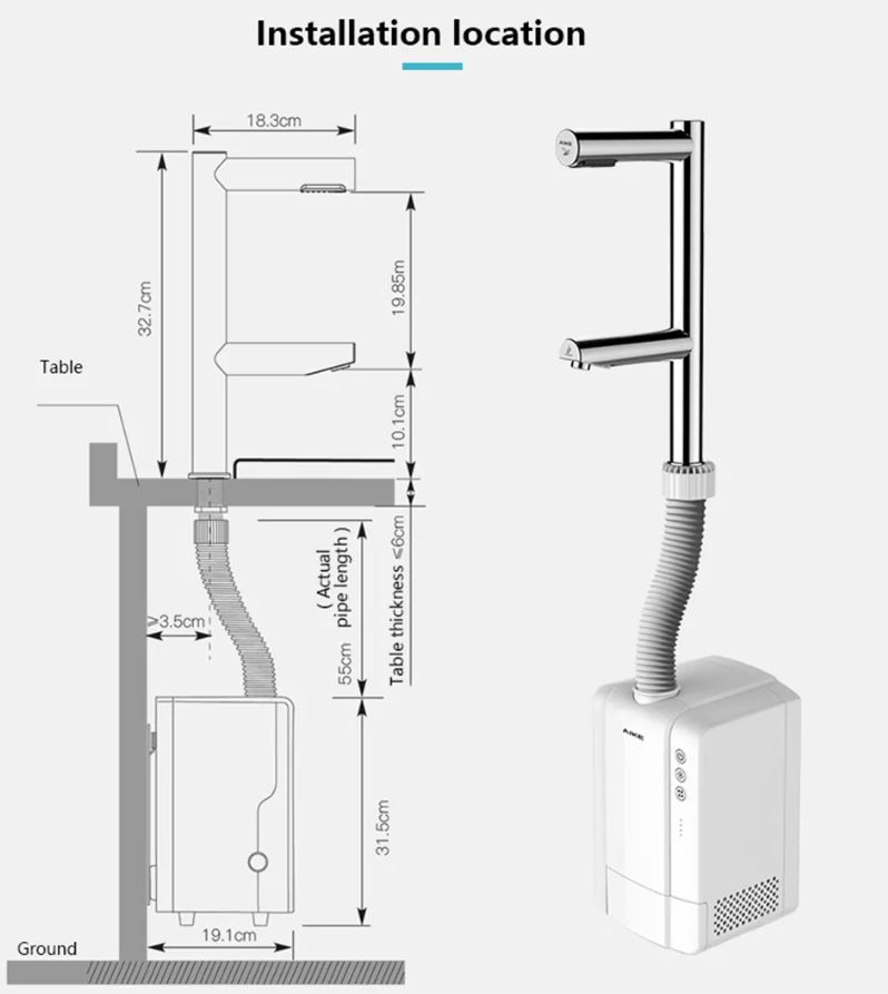 Tapillo Air tap hand dryer installation diagram
